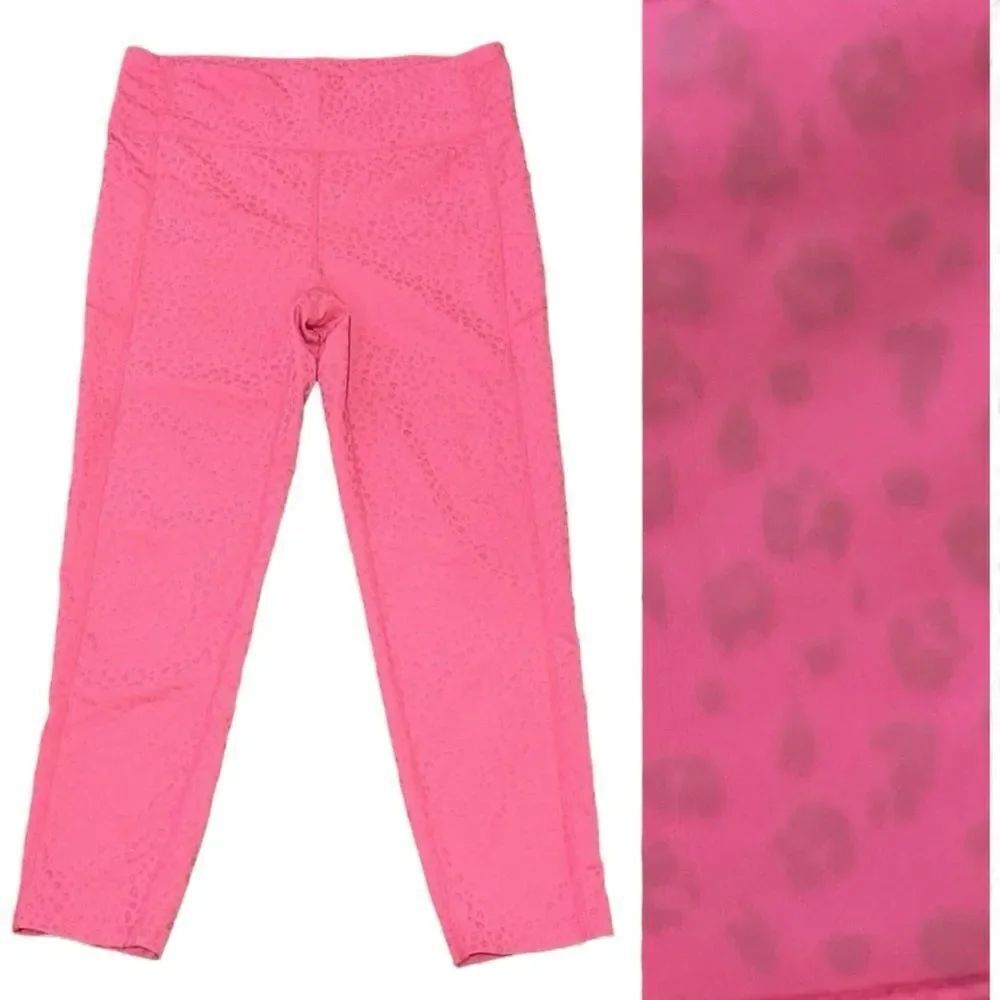 Bebe Sport Leopard Print Leggings Hot Pink With Metallic Silver Print Large